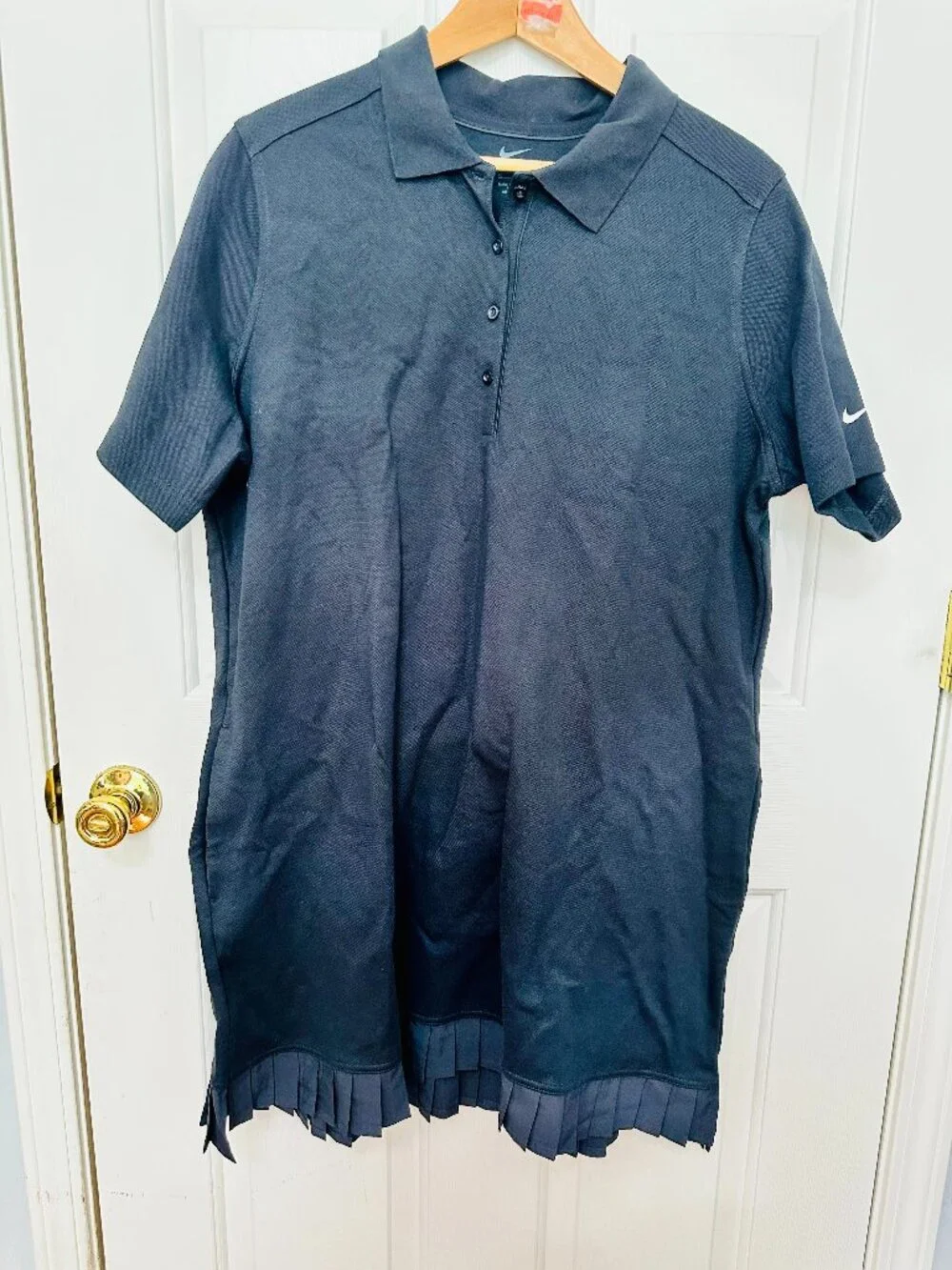 NIKE BLACK SPORTY GOLF SHIRT DRESS WITH PLEATED BOTTOM HEM XL $110